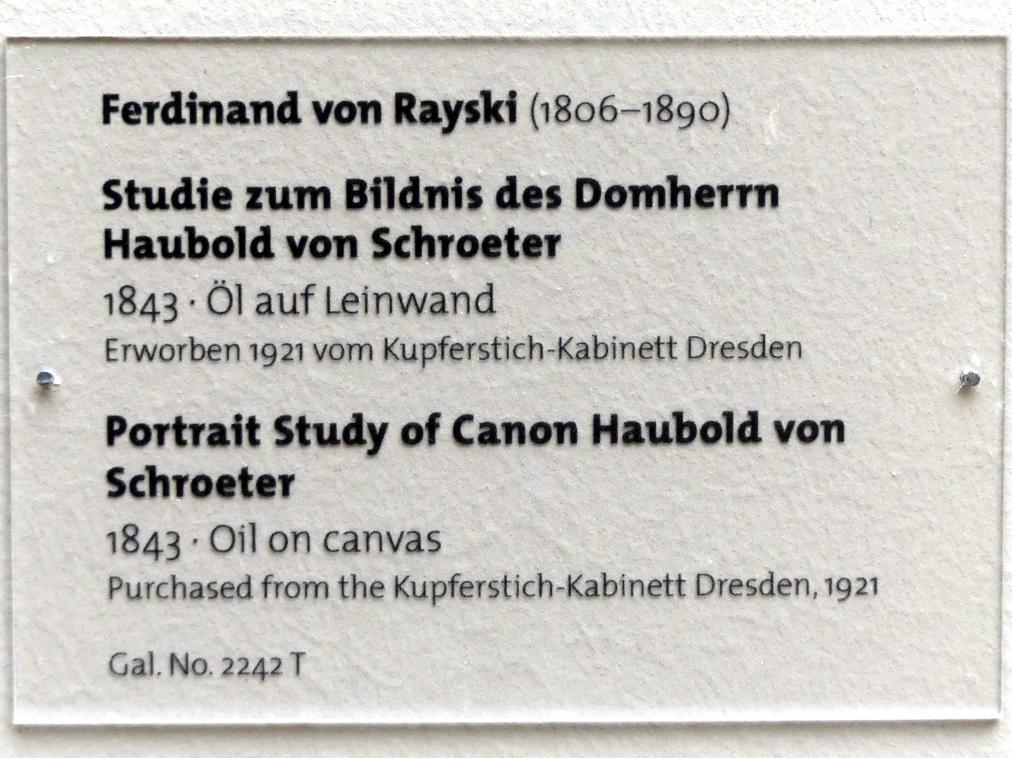 Ferdinand von Rayski (1837–1875), Studie zum Bildnis des Domherrn Haubold von Schroeter, Dresden, Albertinum, Galerie Neue Meister, 2. Obergeschoss, Saal 5, 1843, Bild 2/2