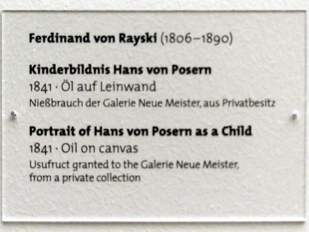 Ferdinand von Rayski (1837–1875), Kinderbildnis Hans von Posern, Dresden, Albertinum, Galerie Neue Meister, 2. Obergeschoss, Saal 5, 1841, Bild 2/2