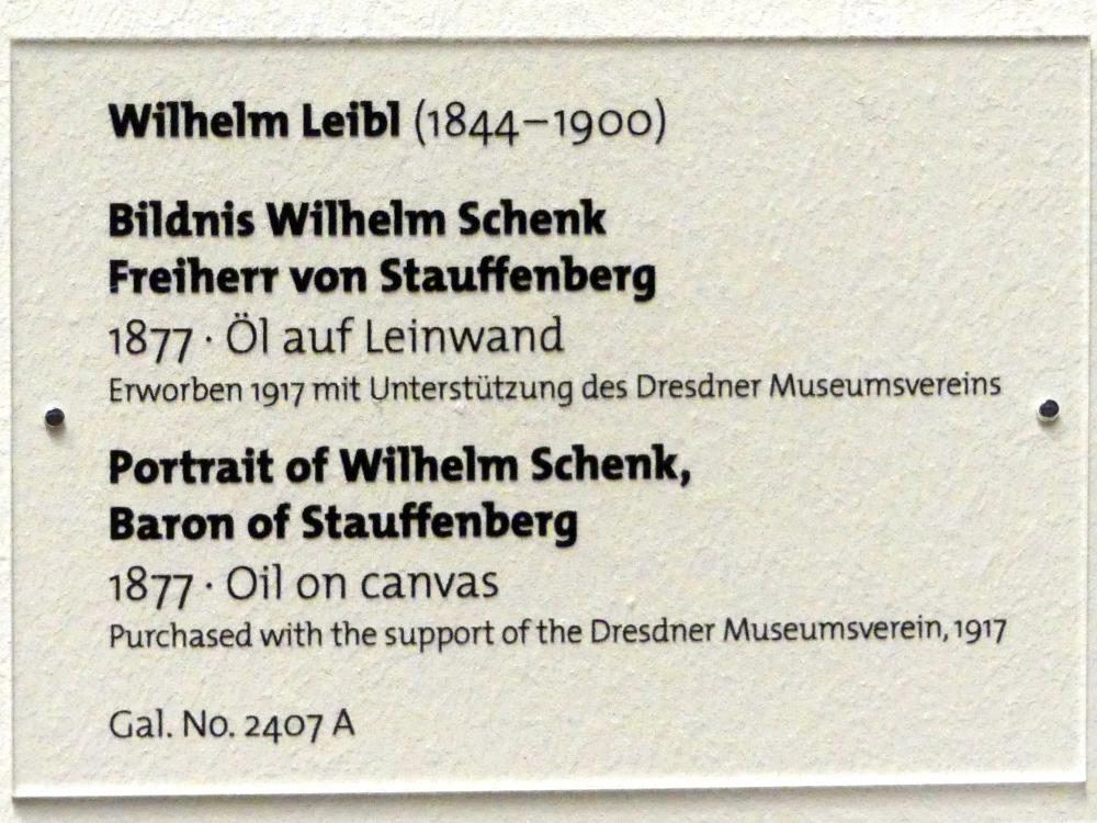 Wilhelm Leibl (1864–1898), Bildnis Wilhelm Schenk Freiherr von Stauffenberg, Dresden, Albertinum, Galerie Neue Meister, 2. Obergeschoss, Saal 7, 1877, Bild 2/2