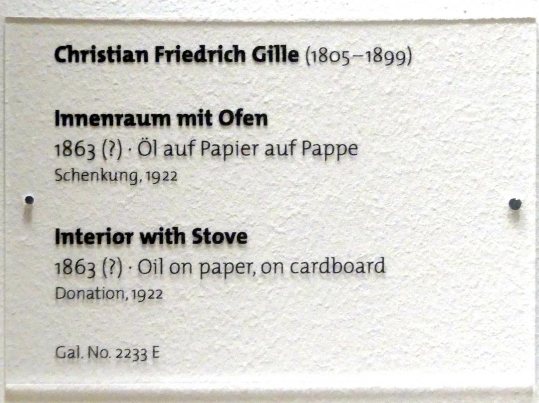 Christian Friedrich Gille (1831–1867), Innenraum mit Ofen, Dresden, Albertinum, Galerie Neue Meister, 2. Obergeschoss, Saal 9, um 1863, Bild 2/2