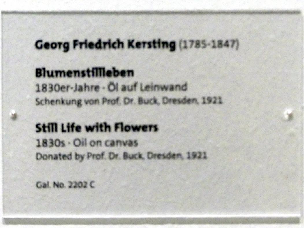 Georg Friedrich Kersting (1811–1835), Blumenstillleben, Dresden, Albertinum, Galerie Neue Meister, 2. Obergeschoss, Saal 9, um 1830–1840, Bild 2/2