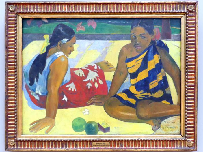 Paul Gauguin (1875–1902), Parau Api. Gibt's was Neues ?, Dresden, Albertinum, Galerie Neue Meister, 2. Obergeschoss, Saal 11, 1892, Bild 1/2