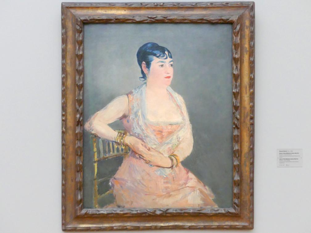 Édouard Manet (1855–1882), Dame in Rosa (Madame Jeanne Martin), Dresden, Albertinum, Galerie Neue Meister, 2. Obergeschoss, Saal 11, 1879–1881, Bild 1/2