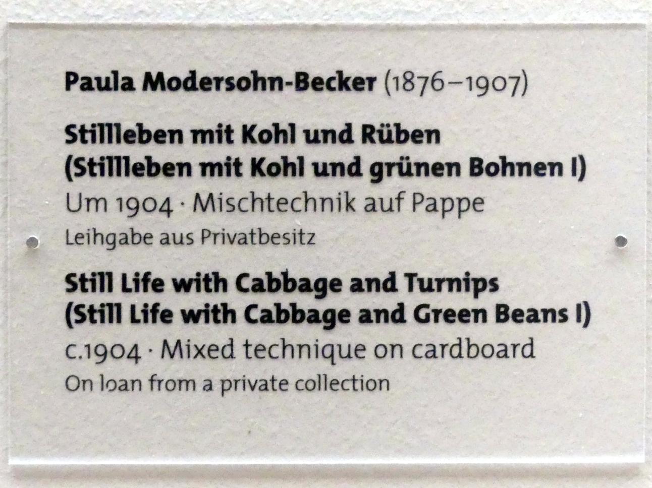 Paula Modersohn-Becker (1900–1910), Stillleben mit Kohl und Rüben (Stillleben mit Kohl und grünen Bohnen I), Dresden, Albertinum, Galerie Neue Meister, 2. Obergeschoss, Saal 13, um 1904, Bild 2/2