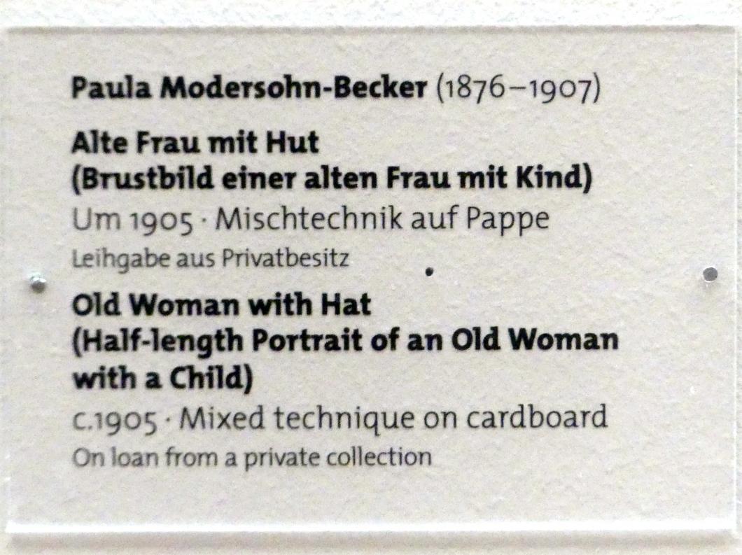 Paula Modersohn-Becker (1900–1910), Alte Frau mit Hut (Brustbild einer alten Frau mit Kind), Dresden, Albertinum, Galerie Neue Meister, 2. Obergeschoss, Saal 13, um 1905, Bild 2/2