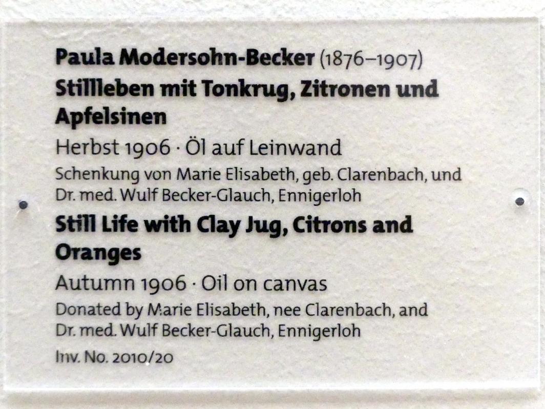 Paula Modersohn-Becker (1900–1910), Stillleben mit Tonkrug, Zitronen und Apfelsinen, Dresden, Albertinum, Galerie Neue Meister, 2. Obergeschoss, Saal 13, 1906, Bild 2/2