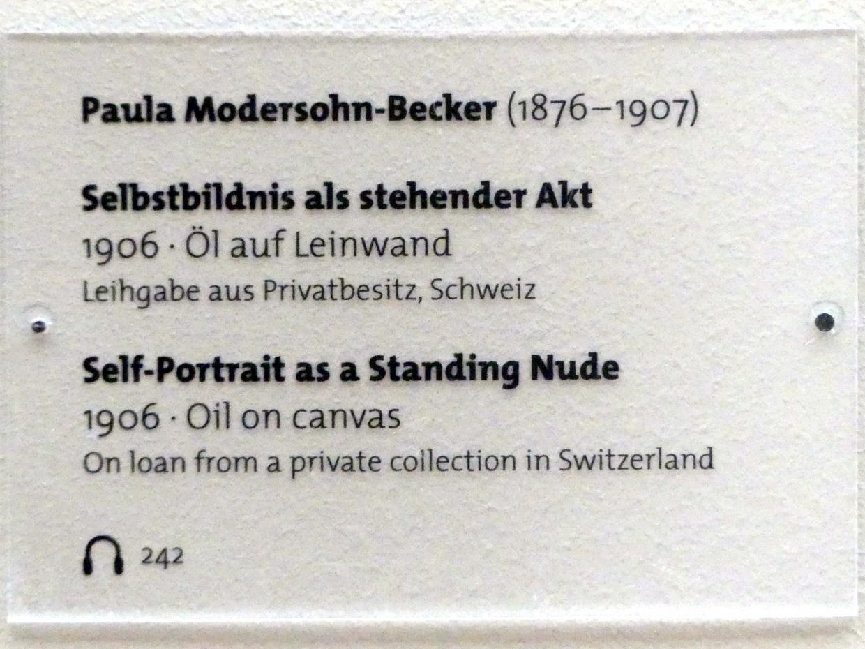 Paula Modersohn-Becker (1900–1910), Selbstbildnis als stehender Akt, Dresden, Albertinum, Galerie Neue Meister, 2. Obergeschoss, Saal 13, 1906, Bild 2/2
