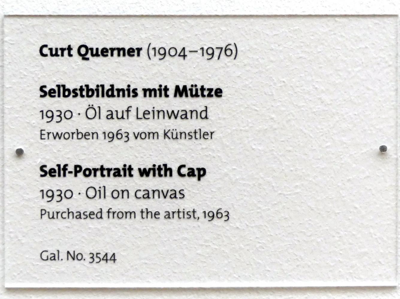 Curt Querner (1930–1947), Selbstbildnis mit Mütze, Dresden, Albertinum, Galerie Neue Meister, 2. Obergeschoss, Saal 15, 1930, Bild 2/2