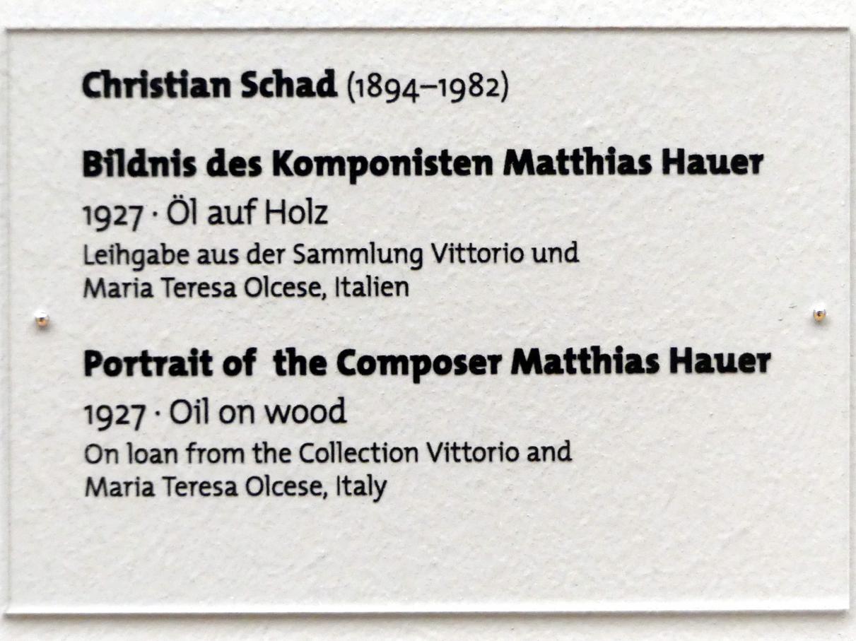 Christian Schad (1919–1934), Bildnis des Komponisten Matthias Hauer, Dresden, Albertinum, Galerie Neue Meister, 2. Obergeschoss, Saal 15, 1927, Bild 2/2