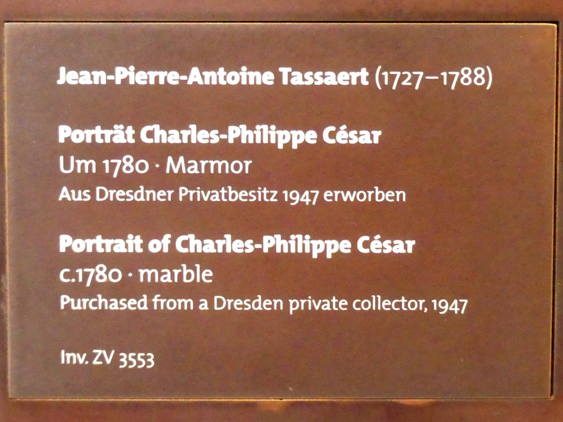 Jean-Pierre-Antoine Tassaert (1769–1785), Porträt Charles-Philippe César, Dresden, Albertinum, Galerie Neue Meister, 1. Obergeschoss, Mosaiksaal, um 1780, Bild 2/2