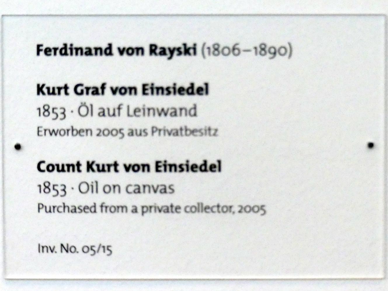 Ferdinand von Rayski (1837–1875), Kurt Graf von Einsiedel, Dresden, Albertinum, Galerie Neue Meister, 1. Obergeschoss, Mosaiksaal, 1853, Bild 2/2