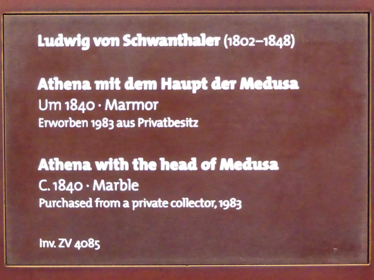 Ludwig von Schwanthaler (1840–1843), Athena mit dem Haupt der Medusa, Dresden, Albertinum, Galerie Neue Meister, 1. Obergeschoss, Mosaiksaal, um 1840, Bild 2/2