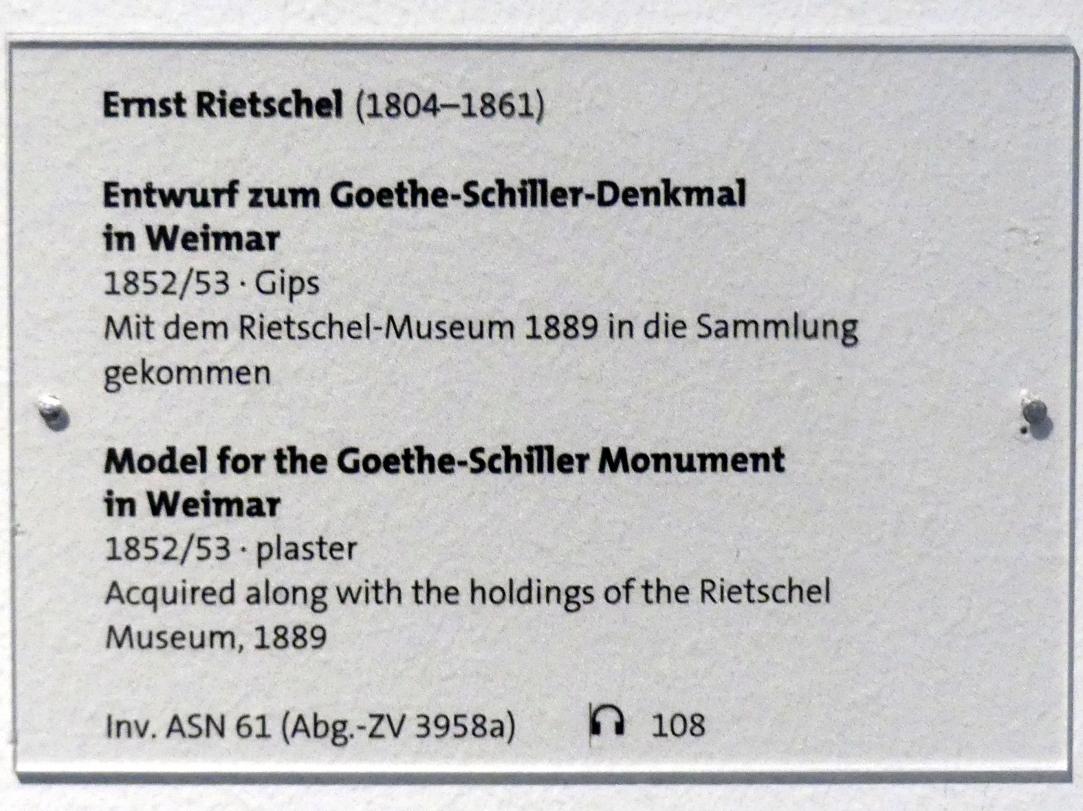 Ernst Rietschel (1829–1859), Entwurf zum Goethe-Schiller-Denkmal in Weimar, Dresden, Albertinum, Galerie Neue Meister, 1. Obergeschoss, Mosaiksaal, 1852–1853, Bild 2/2