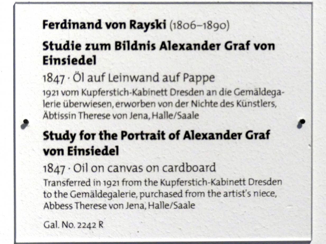 Ferdinand von Rayski (1837–1875), Studie zum Bildnis Alexander Graf von Einsiedel, Dresden, Albertinum, Galerie Neue Meister, 1. Obergeschoss, Mosaiksaal, 1847, Bild 2/2