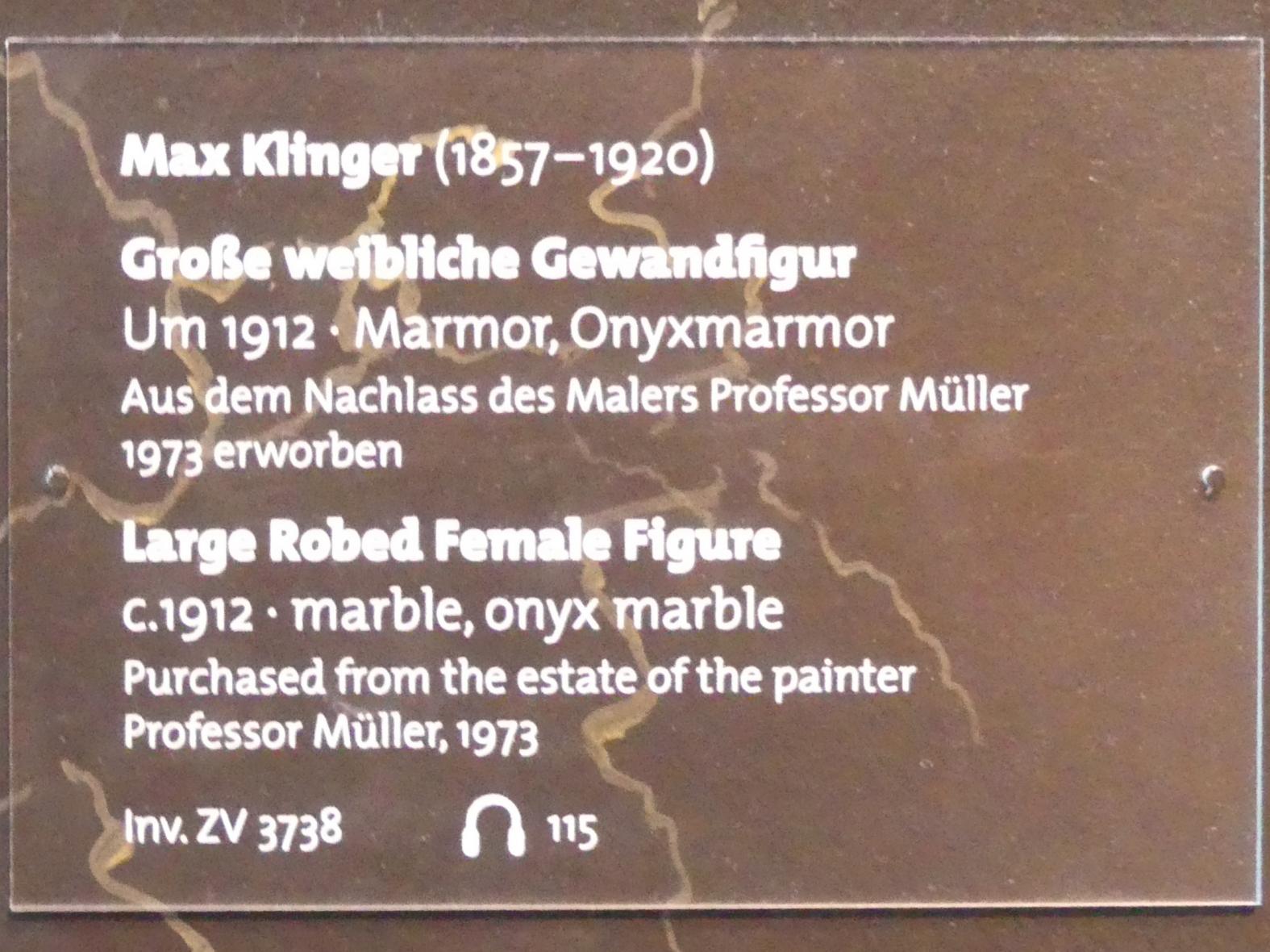 Max Klinger (1878–1915), Große weibliche Gewandfigur, Dresden, Albertinum, Galerie Neue Meister, 1. Obergeschoss, Klingersaal, um 1912, Bild 2/2