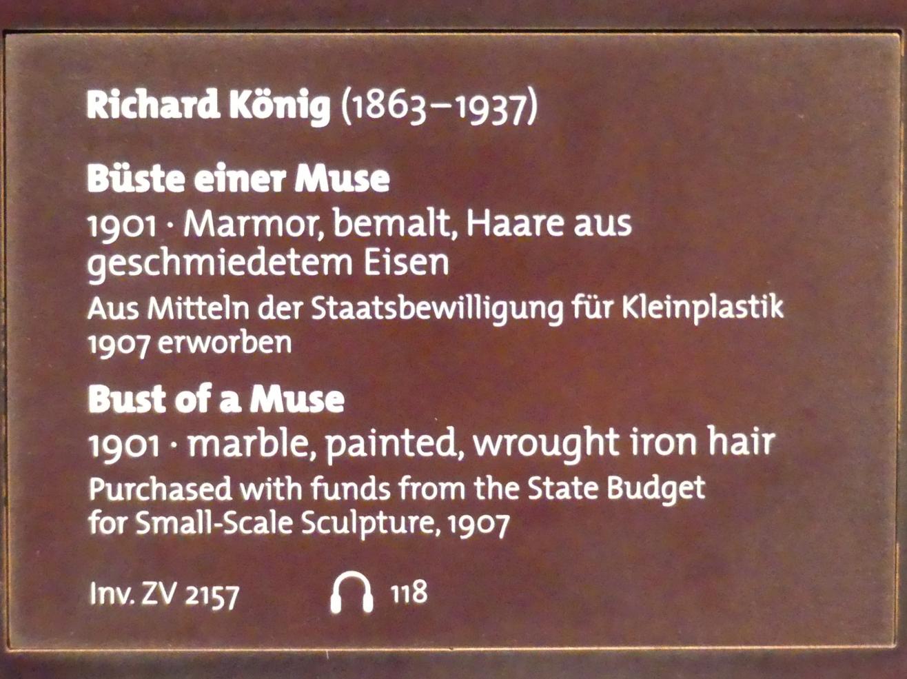 Richard König (1901), Büste einer Muse, Dresden, Albertinum, Galerie Neue Meister, 1. Obergeschoss, Klingersaal, 1901, Bild 3/3