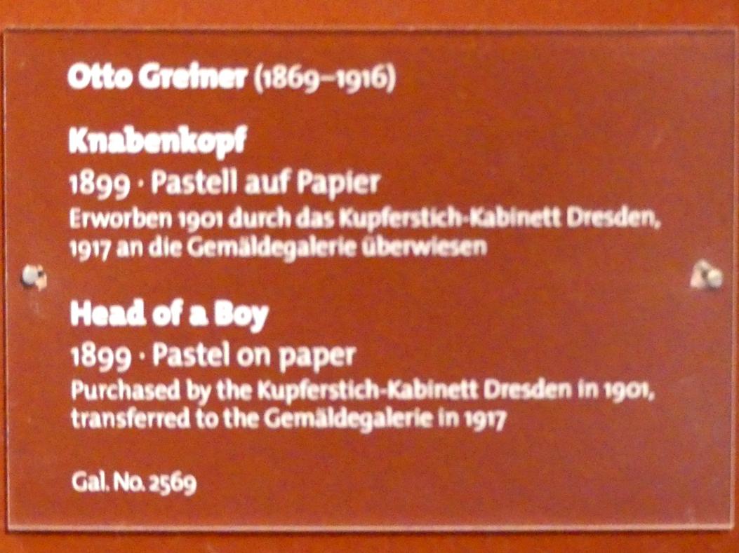 Otto Gretner (1899), Knabenkopf, Dresden, Albertinum, Galerie Neue Meister, 1. Obergeschoss, Klingersaal, 1899, Bild 2/2