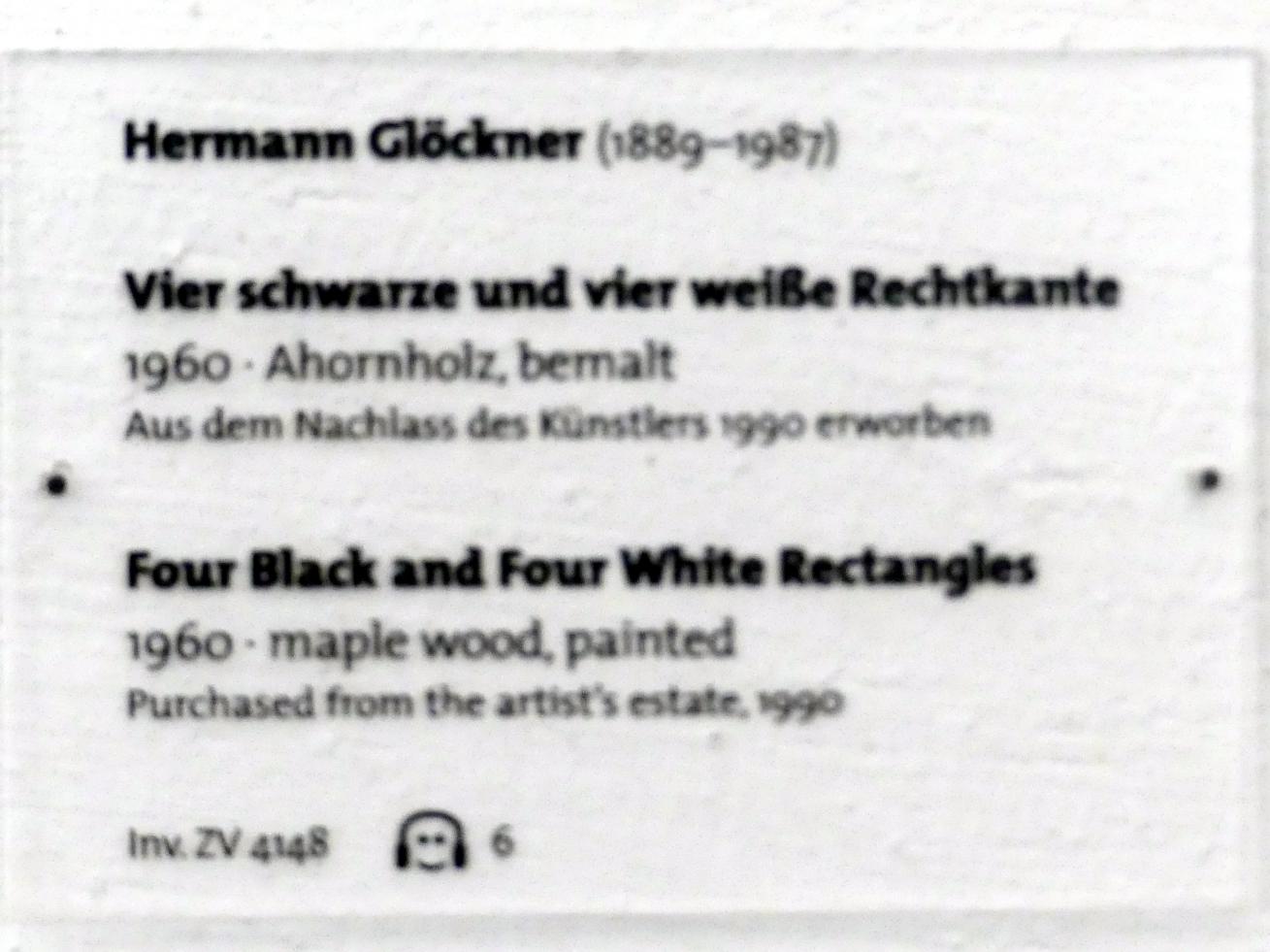Hermann Glöckner (1931–1981), Vier schwarze und vier weiße Rechtkante, Dresden, Albertinum, Galerie Neue Meister, Erdgeschoss, Skulpturenhalle, 1960, Bild 4/4