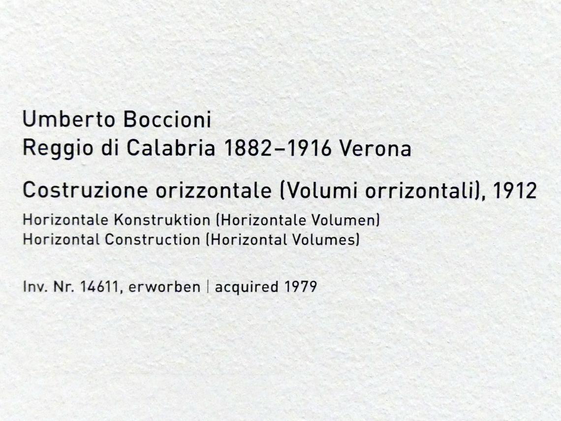 Umberto Boccioni (1910–1914), Costruzione orizzontale (Volumi orizzontali) - Horizontale Konstruktion (Horizontale Volumen), München, Pinakothek der Moderne, Saal 5, 1912, Bild 2/2