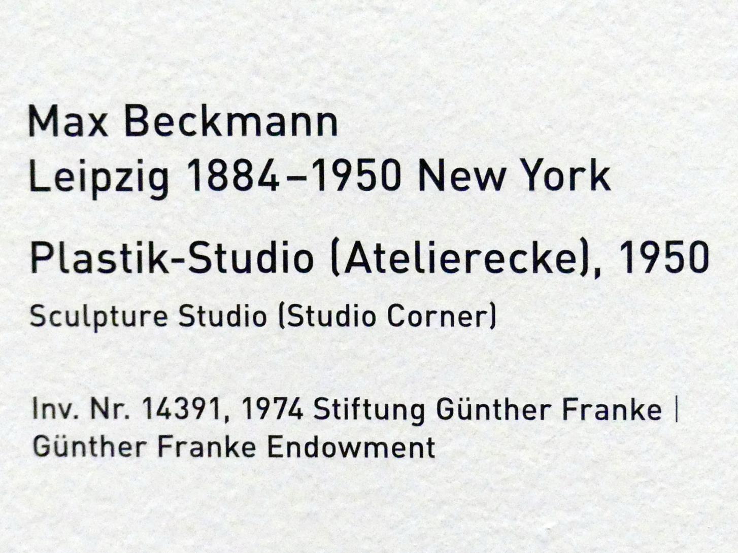 Max Beckmann (1905–1950), Plastik-Studio (Atelierecke), München, Pinakothek der Moderne, Saal 9, 1950, Bild 2/2