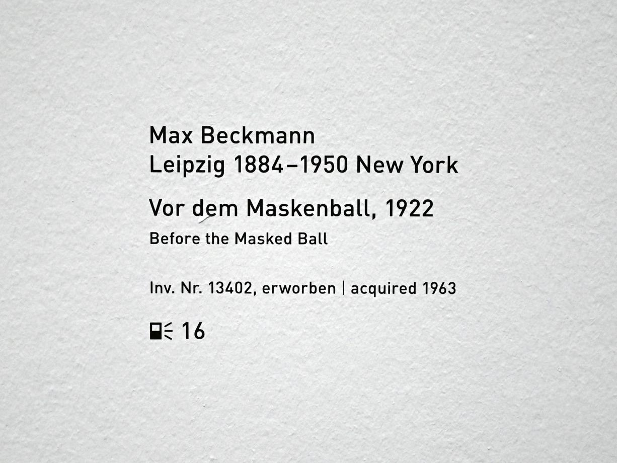 Max Beckmann (1905–1950), Vor dem Maskenball, München, Pinakothek der Moderne, Saal 9, 1922, Bild 3/3