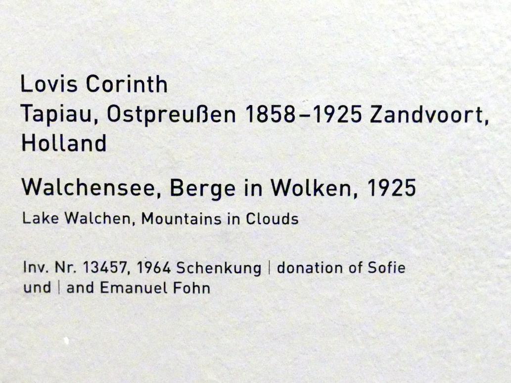 Lovis Corinth (1891–1925), Walchensee, Berge in Wolken, München, Pinakothek der Moderne, Saal 10, 1925, Bild 2/2