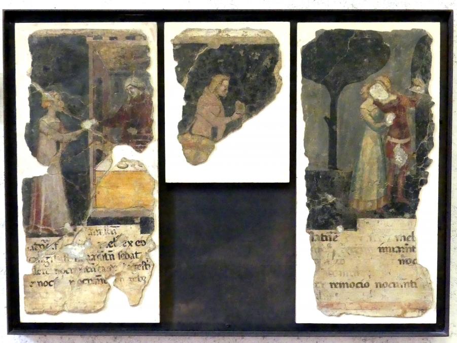 Drei Episoden aus einem Tacuinum sanitatis, Verona, Palazzo del Podestà, jetzt Verona, Museo di Castelvecchio, Saal 8, 2. Hälfte 14. Jhd.