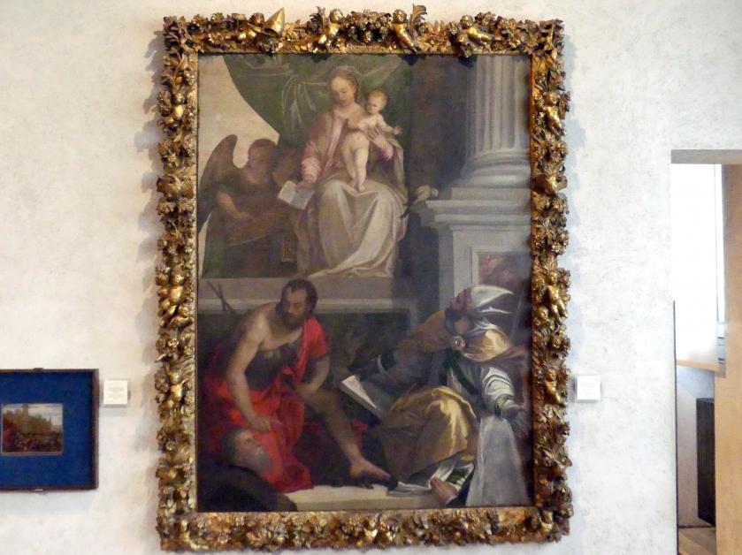 Paolo Caliari (Veronese) (1547–1587), Maria mit Kind, Heiligen und Stiftern (Altar Bevilacqua Lazise), Verona, Kirche San Fermo Maggiore, jetzt Verona, Museo di Castelvecchio, Saal 22, Undatiert