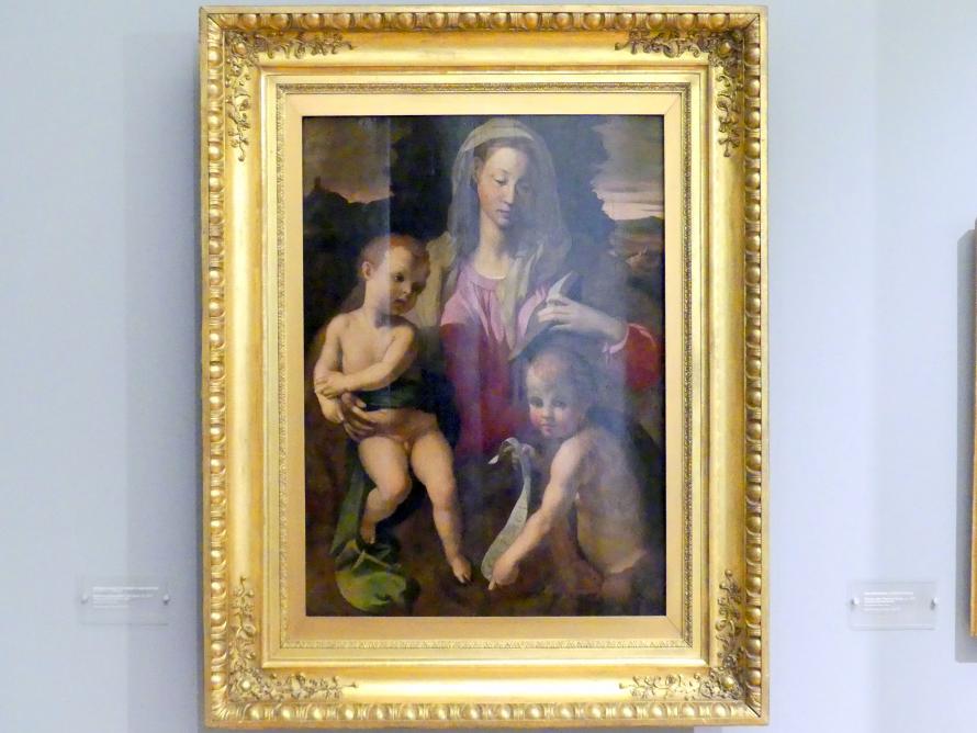 Agnolo di Cosimo di Mariano (Bronzino) (1526–1560), Maria mit Kind und dem Johannesknaben, Breslau, Nationalmuseum, 2. OG, europäische Kunst 15.-20. Jhd., Saal 1, um 1530, Bild 1/2