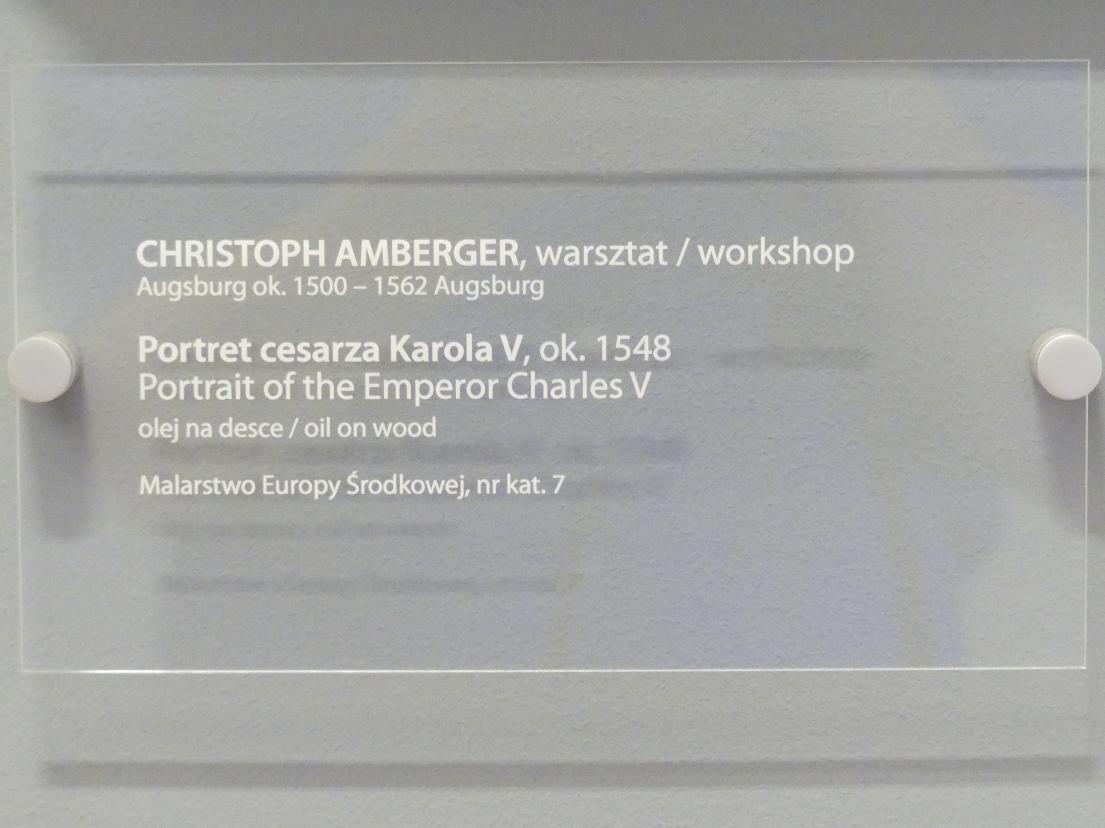 Christoph Amberger (Werkstatt) (1548), Porträt des Kaisers Karl V., Breslau, Nationalmuseum, 2. OG, europäische Kunst 15.-20. Jhd., Saal 4, um 1548, Bild 2/2