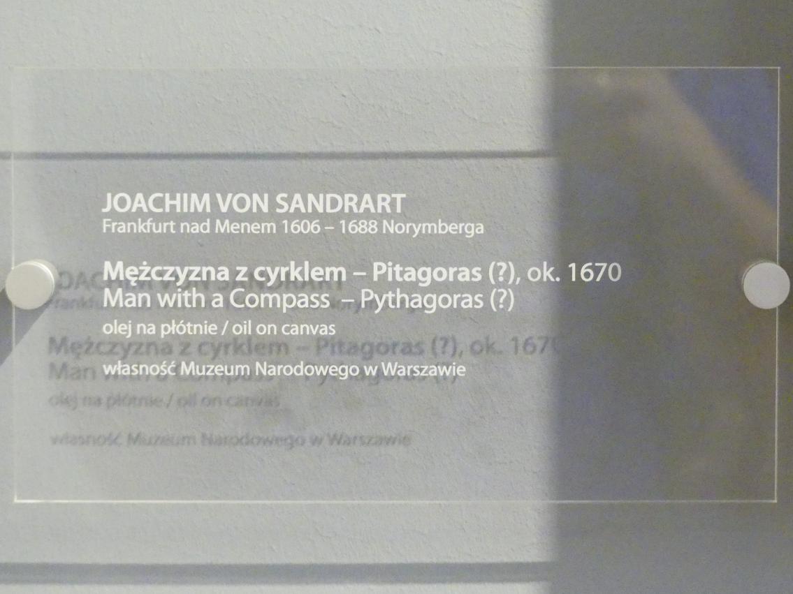 Joachim von Sandrart der Ältere (1644–1674), Mann mit Kompass - Pythagoras (?), Breslau, Nationalmuseum, 2. OG, europäische Kunst 15.-20. Jhd., Saal 9, um 1670, Bild 2/2
