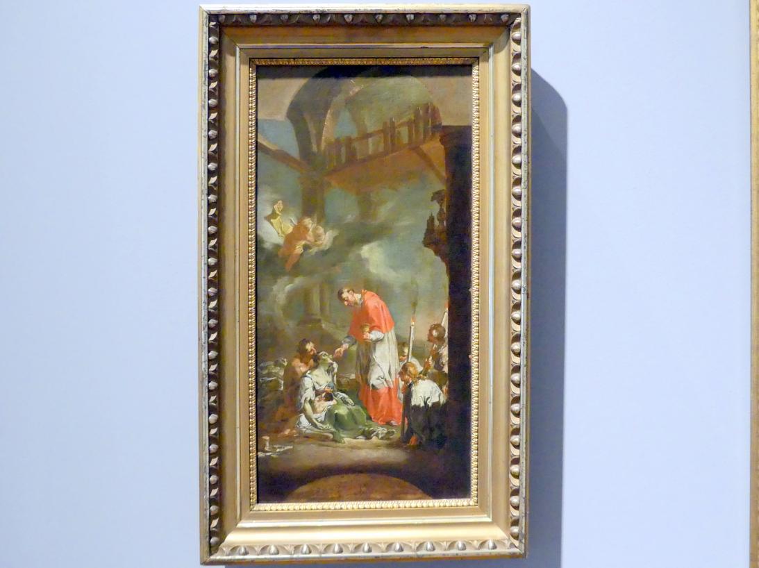 Caspar Franz Sambach (1751), Der Heilige Karl Borromäus während der Hungersnot in Mailand, Breslau, Nationalmuseum, 2. OG, europäische Kunst 15.-20. Jhd., Saal 11, um 1751, Bild 1/2