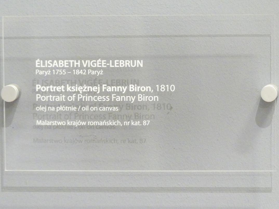 Élisabeth Vigée-Lebrun (1778–1810), Porträt der Fanny Prinzessin Biron von Curland (1790-1849), Breslau, Nationalmuseum, 2. OG, europäische Kunst 15.-20. Jhd., Saal 13, 1810, Bild 2/2