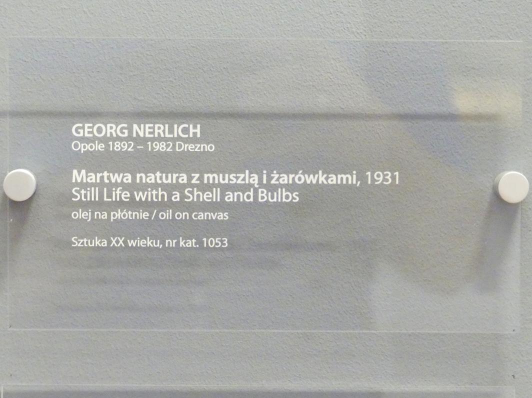 Georg Nerlich (1930–1931), Stillleben mit Muschel und Glühbirnen, Breslau, Nationalmuseum, 2. OG, europäische Kunst 15.-20. Jhd., Saal 17, 1931, Bild 2/2