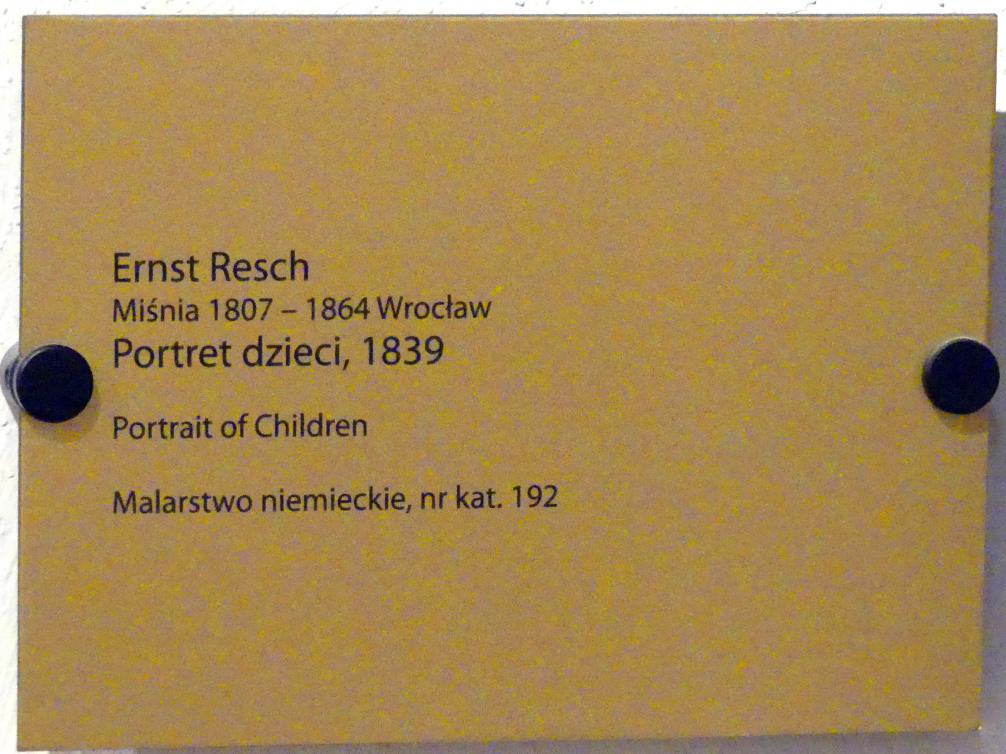 Ernst Resch (1839–1856), Mädchenporträt, Breslau, Nationalmuseum, 1. OG, schlesische Kunst 16.-19. Jhd., Saal 9, 1839, Bild 2/2