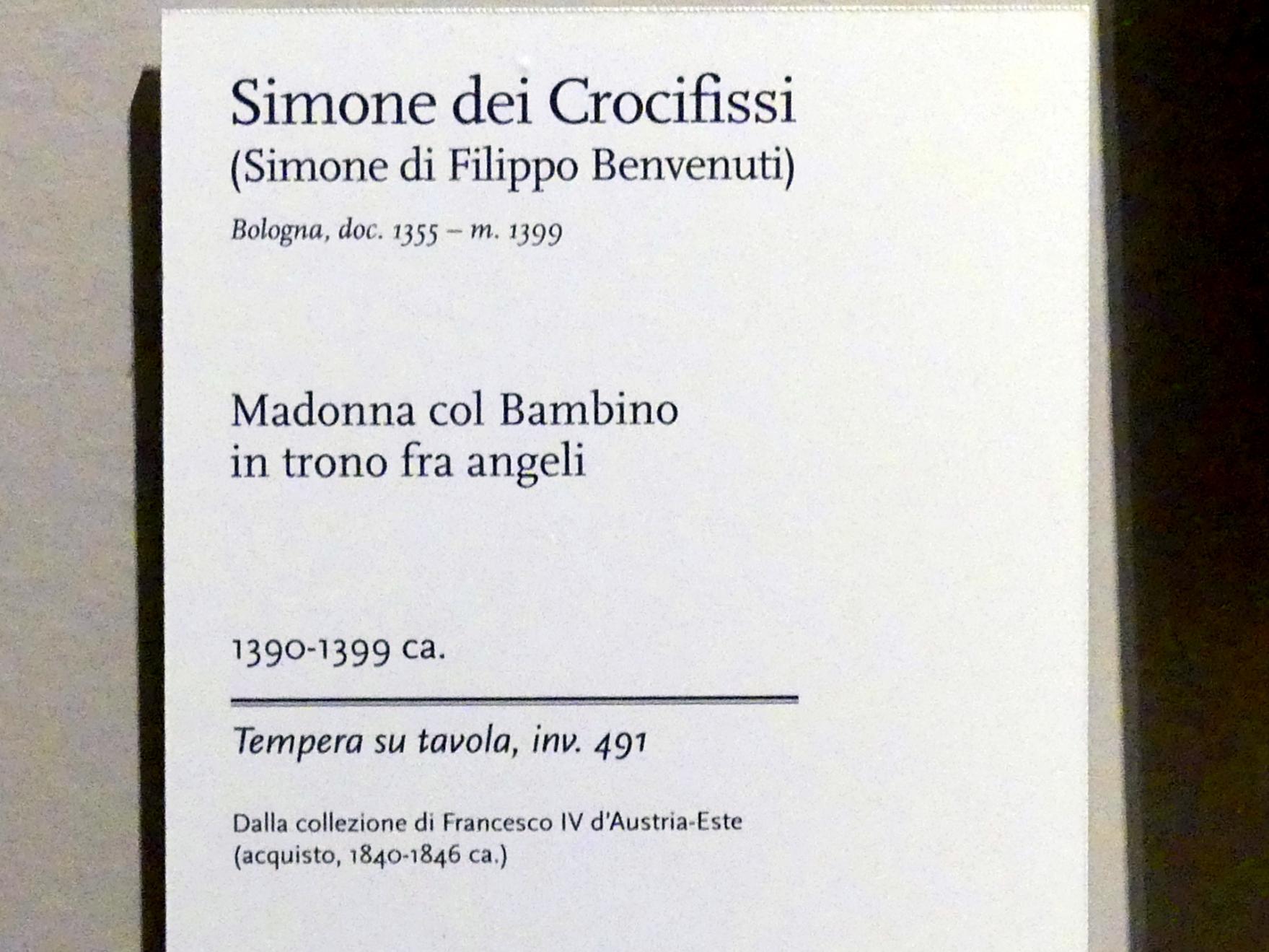 Simone dei Crocifissi (Simone di Filippo Benvenuti) (1352–1399), Maria mit Kind thront unter Engeln, Modena, Galleria Estense, Saal 2, Ende 14. Jhd., Bild 2/2