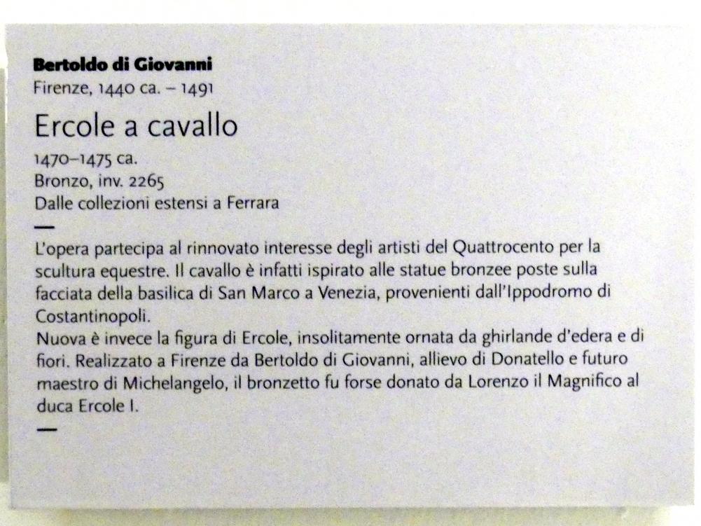 Bertoldo di Giovanni (1472), Herkules zu Pferd, Modena, Galleria Estense, Saal 5, um 1470–1475, Bild 3/3
