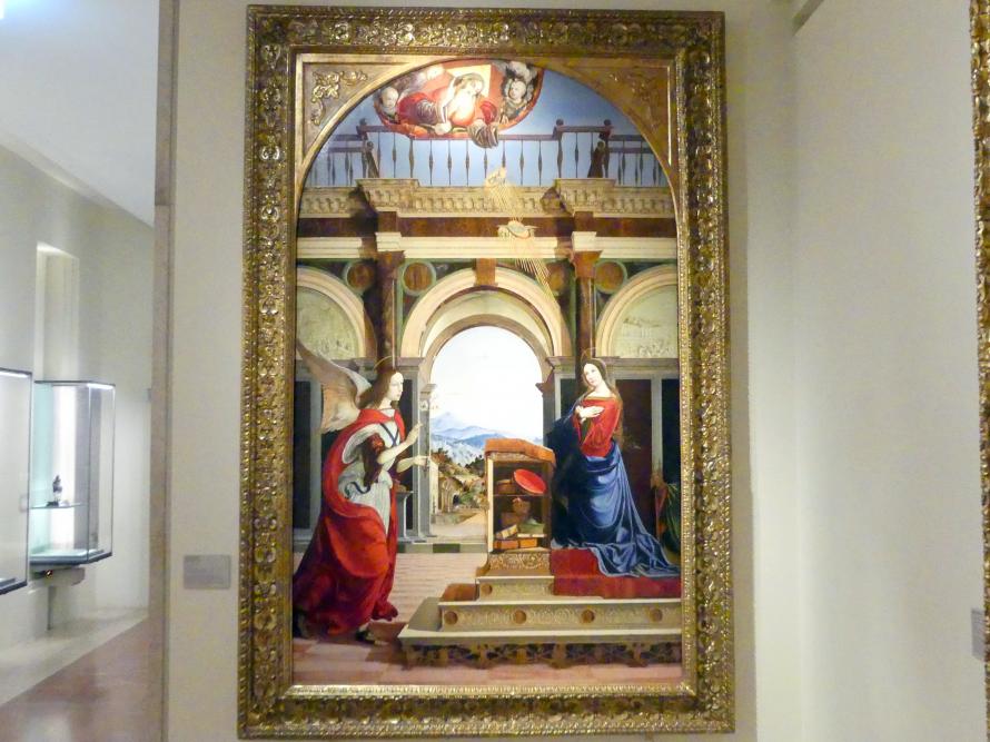 Francesco Bianchi Ferrari (1492–1509), Mariä Verkündigung, Modena, Galleria Estense, Saal 6, 1506–1512, Bild 1/2