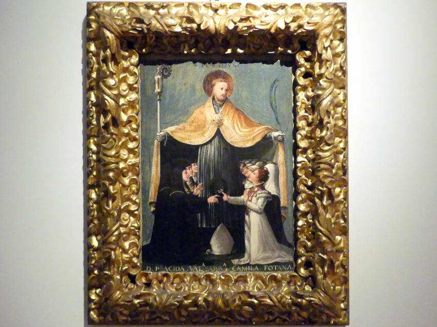 Nicolò dell’Abate (1532–1570), San Placido heißt die Benediktinerinnen von Sant'Eufemia willkommen, Modena, Galleria Estense, Saal 14, um 1529–1536, Bild 1/2