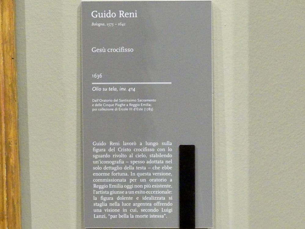 Guido Reni (1596–1641), Gekreuzigter Christus, Reggio Emilia, Oratorio del Santissimo Sacramento e delle Cinque Piaghe (existiert nicht mehr), jetzt Modena, Galleria Estense, Saal 18, 1636, Bild 2/2