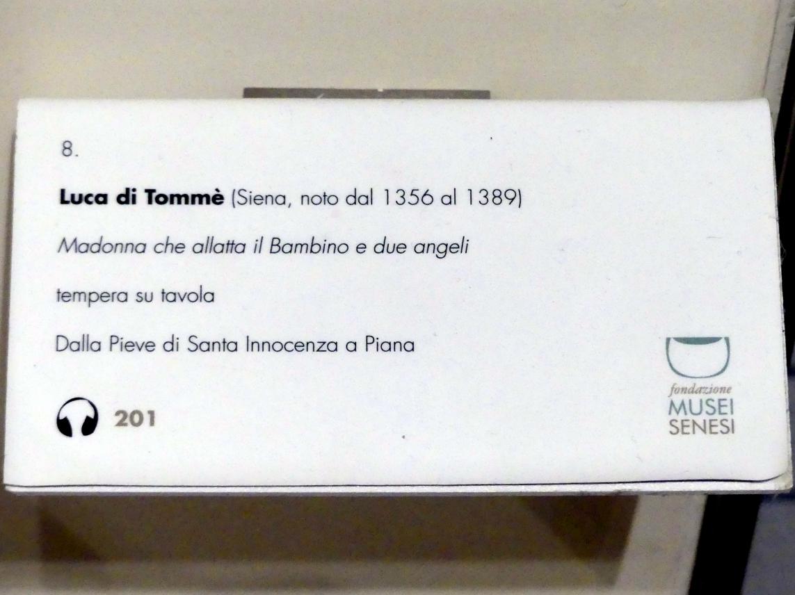 Luca di Tommè (1362–1375), Maria stillt das Jesuskind und zwei Engel, Piana, Pieve di Sant'Innocenza, jetzt Buonconvento, Museo d’Arte Sacra della Val d’Arbia, Saal 2, 2. Hälfte 14. Jhd., Bild 2/2