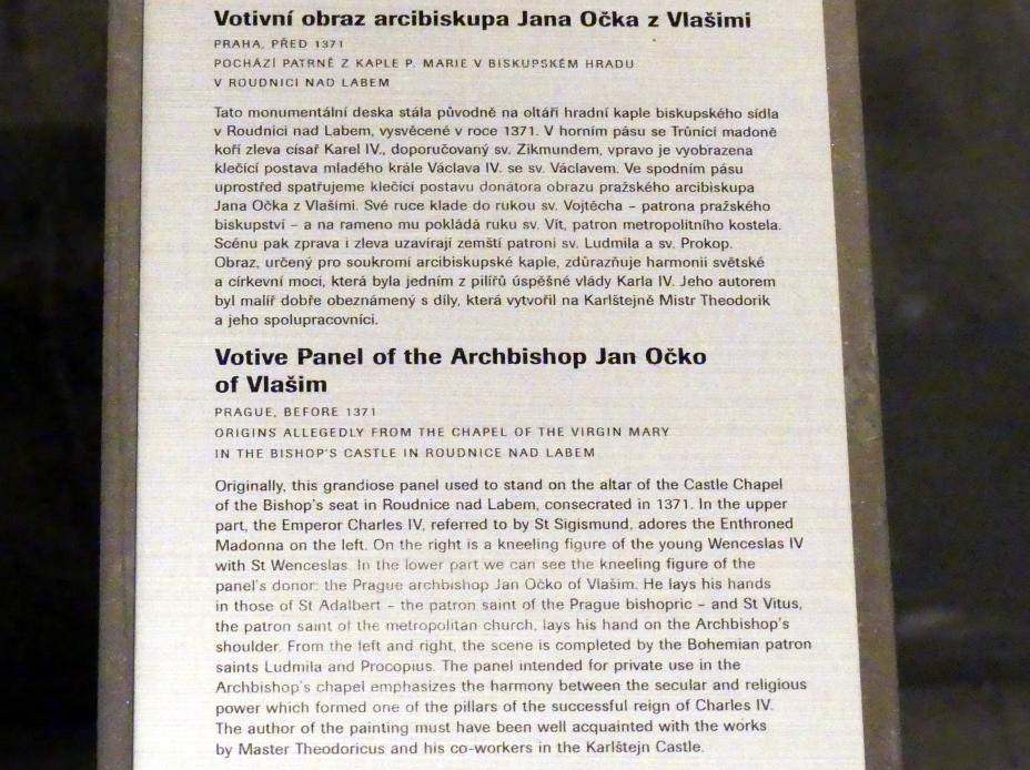 Votivtafel des Erzbischofs Johann Očko von Wlašim, Raudnitz (Roudnice), Schloss Raudnitz, jetzt Prag, Nationalgalerie im Agneskloster, Saal D, vor 1371, Bild 2/2