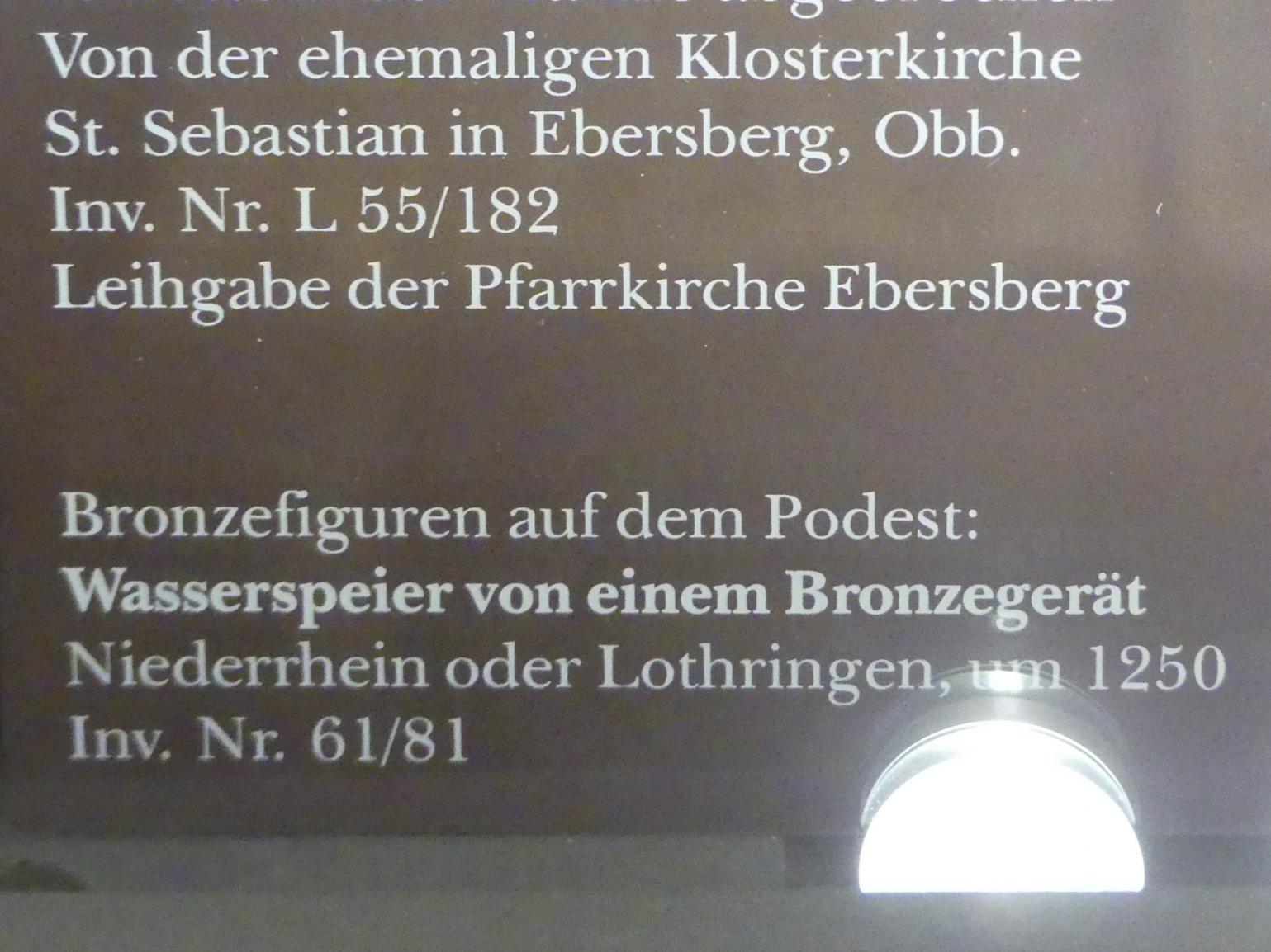 Wasserspeier von einem Bronzegerät, München, Bayerisches Nationalmuseum, Saal 1, um 1250, Bild 2/2