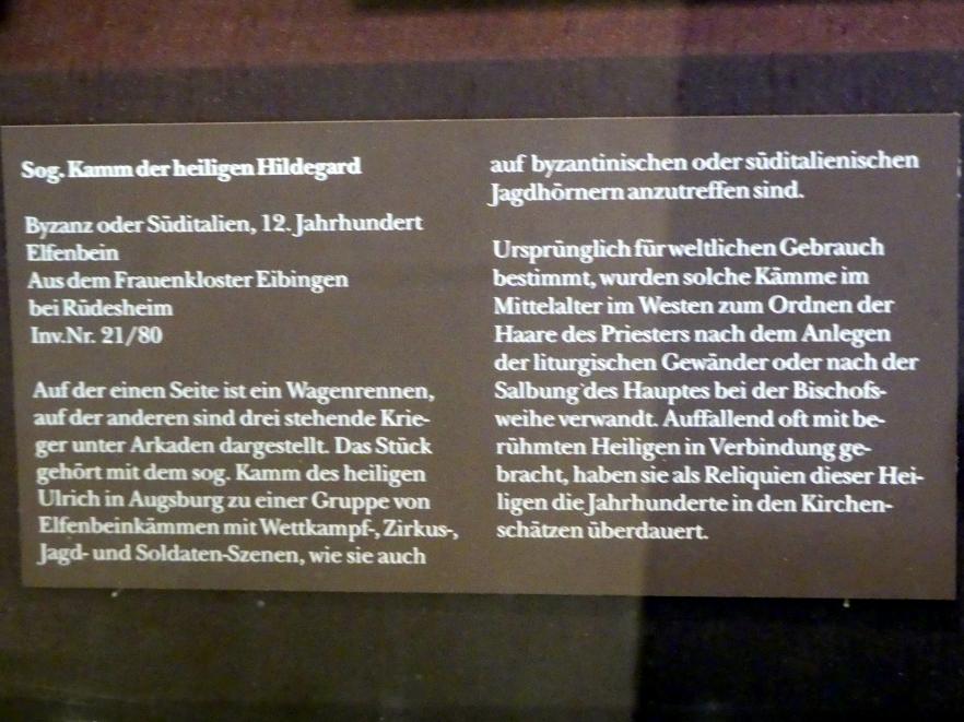 Sog. Kamm der heiligen Hildegard, Eibingen, ehem. Frauenkloster St. Hildegard, jetzt München, Bayerisches Nationalmuseum, Saal 1, 12. Jhd., Bild 3/3
