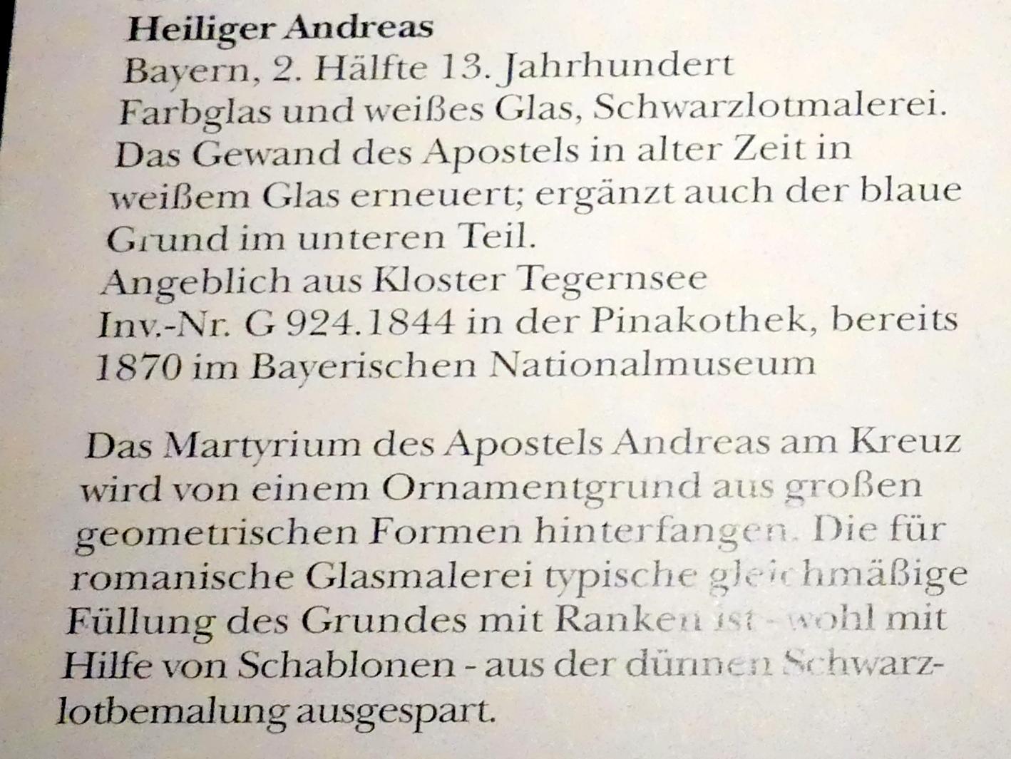 Heiliger Andreas, Tegernsee, ehemalige Benediktinerabtei, jetzt München, Bayerisches Nationalmuseum, Saal 3, 2. Hälfte 13. Jhd., Bild 2/2