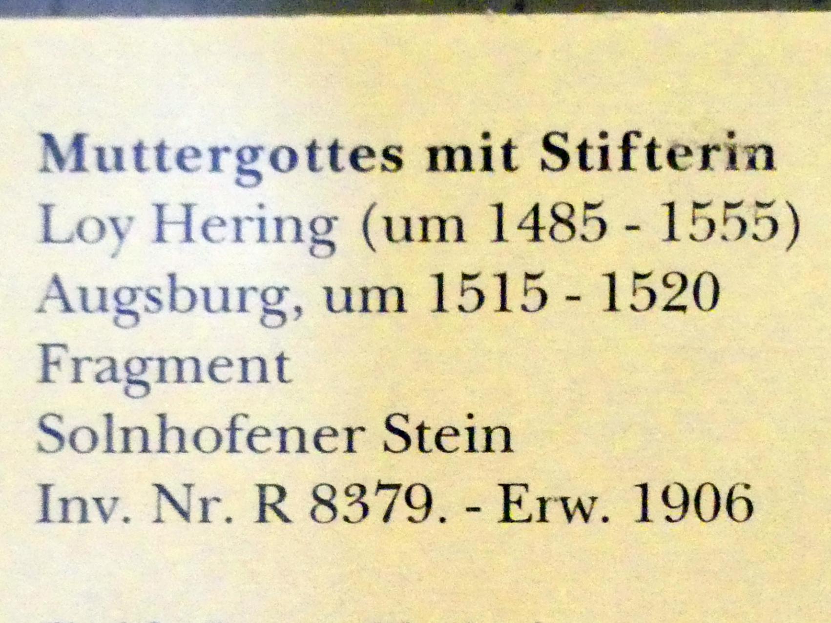 Loy Hering (1517–1548), Muttergottes mit Stifterin (Fragment), München, Bayerisches Nationalmuseum, Saal 21, um 1515–1520, Bild 2/2