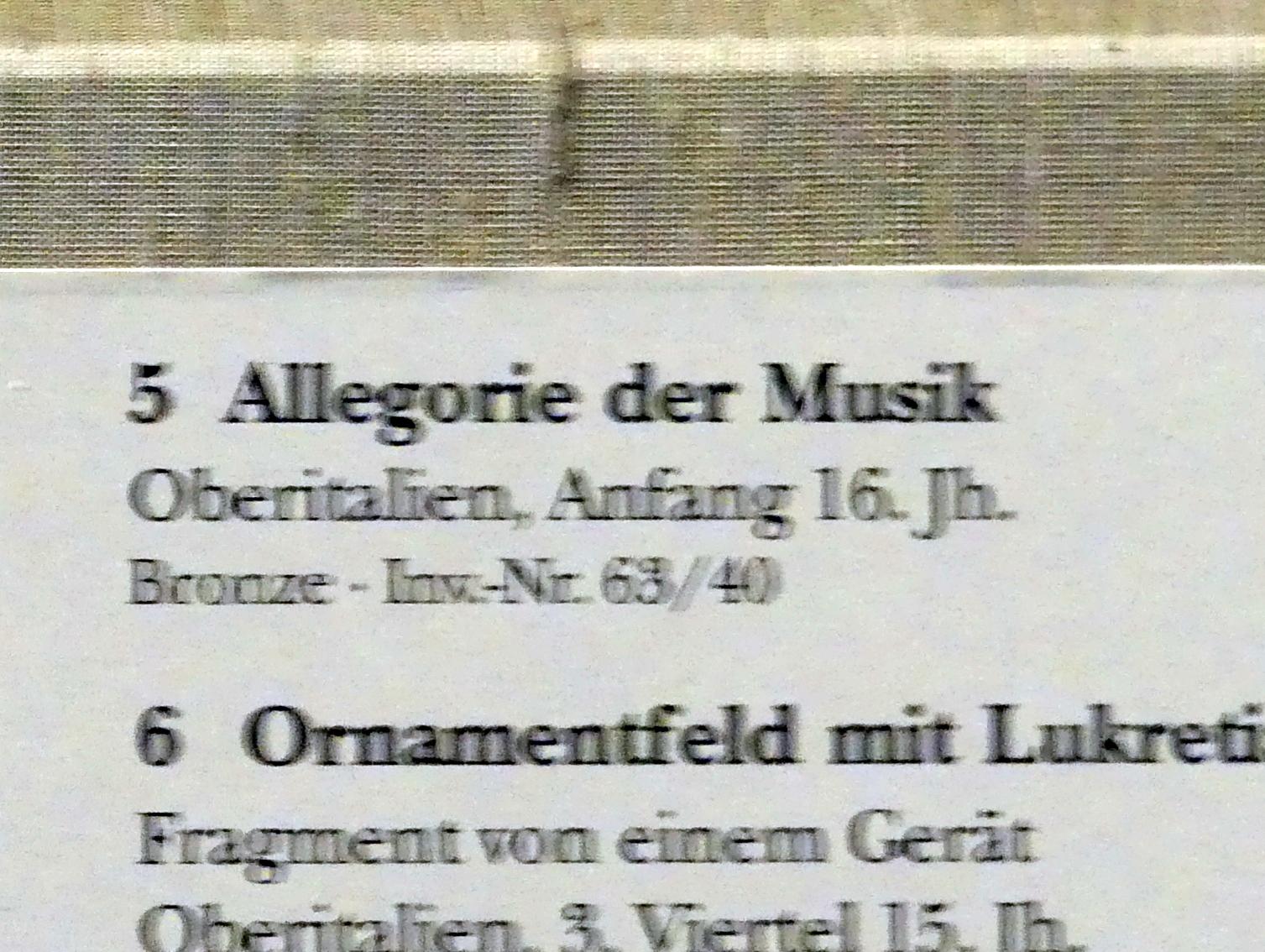 Allegorie der Musik, München, Bayerisches Nationalmuseum, Saal 23, Beginn 16. Jhd., Bild 2/2