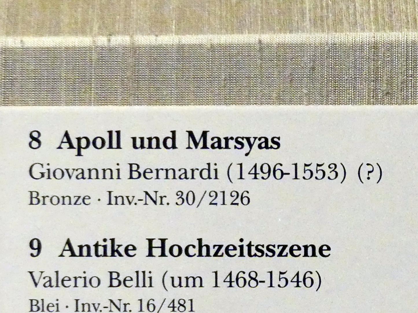 Giovanni Bernardi (1510), Apoll und Marsyas, München, Bayerisches Nationalmuseum, Saal 23, um 1500–1520, Bild 2/2
