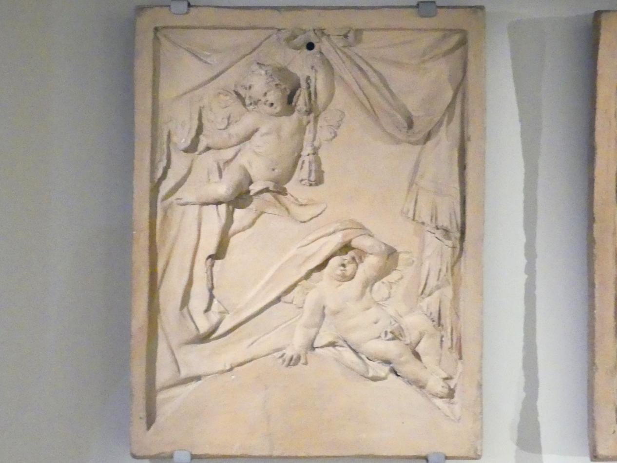 Johann Baptist Straub (1731–1777), Putten mit Vorhangdraperien, München, Theatinerkirche, jetzt München, Bayerisches Nationalmuseum, Saal 42, um 1767, Bild 1/4