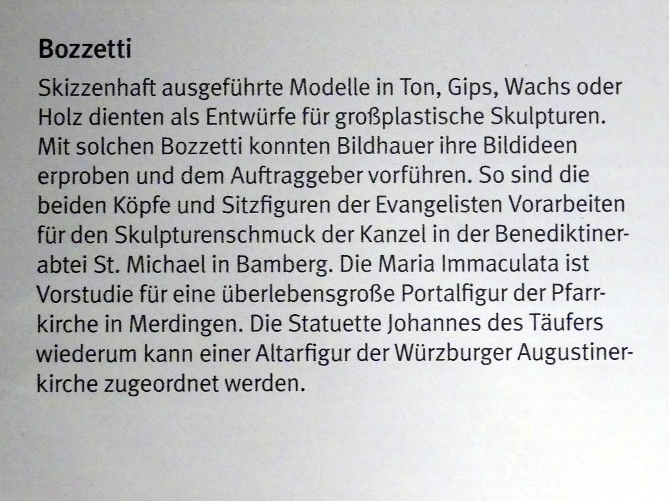Johann Christian Wentzinger (1740–1760), Maria Immaculata, Merdingen, ehem. Deutschordenskirche, heute Pfarrkirche St. Remigius, jetzt München, Bayerisches Nationalmuseum, Saal 42, um 1740, Bild 3/4